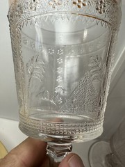 Pair Boston Sandwich Glass Goblets Egypt Revival Sphinx Pyramid 1870s Authentic
