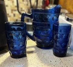 Vintage Crown Imperial Blue by TIARA pitcher with 2 glasses