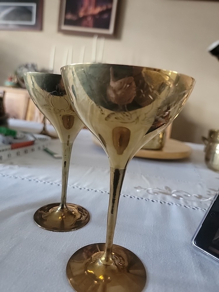 Pair Of Brass Champagne Goblets/Glasses