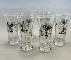 Set of 6 Libbey Weathervane Glass Rooster Liquor Cocktail Glass 4 1/2 inch