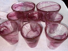8 Kosta Boda Pink Swirl Mine Tumblers Ulrica Hydman-Vallien UHV Art Glass Sweden