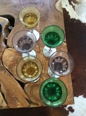 Set Of 6 Cambridge Glass Farber Bros NYC Krome Kraft Hnd Blown Yellow Purple Grn