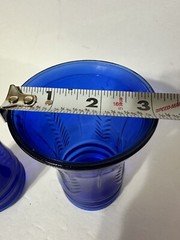 Maryland Glass Cobalt Blue Feather 8 Oz Flat Water Tumblers Set Of 2 1930