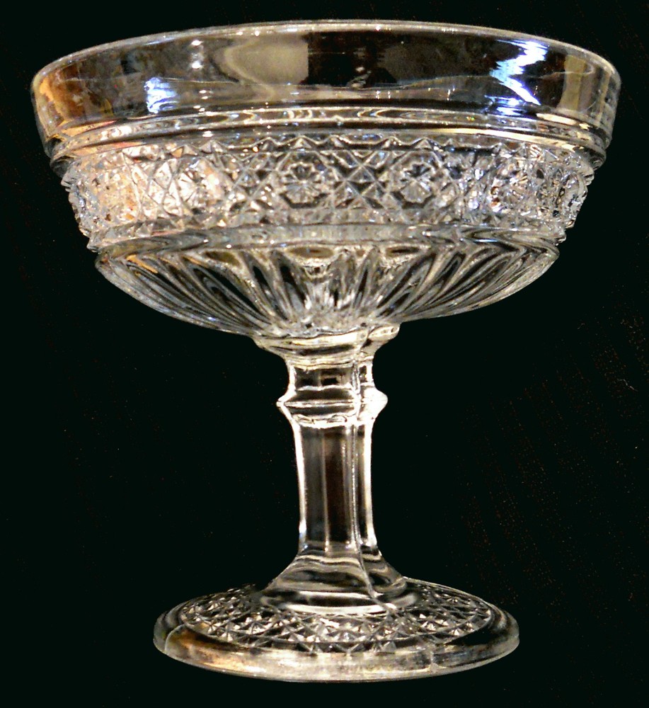 Pressed Pattern Glass Compote UNK Daisy Button Cane Diamond Pattern VTG Stemware