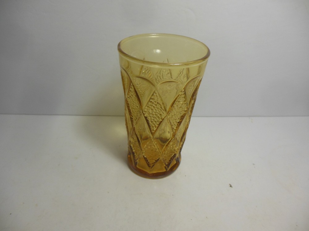 Vintage Fire King Anchor Amber Gold Gemstone Kimberly Diamond 5 1/4″ Glass Tumbl
