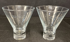 Set Of 2 Vtg Clear Heavy Bottom Glass Cocktail/Martini Glasses- Handmade Poland