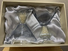 Oleg Cassini Set of 2 Crystal Glitter Martini Glasses CG101 Clear Diamonds