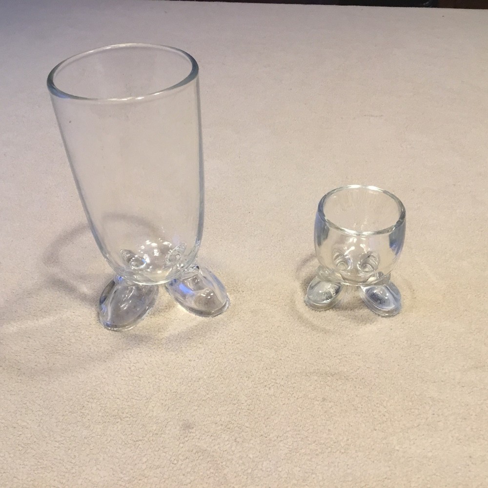 2 Vintage Footed Glasses Egg Cup- Drinking Glass 2.5”-6”.