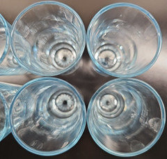 (6) Duz Crystal Star Sapphire 2.5 Oz Tumblers Set Vintage Blue Glasses MCM Lot