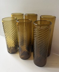 Vintage Mexican Hand Blown Amber Artisan Swirl HB Glasses(6)Character Variations