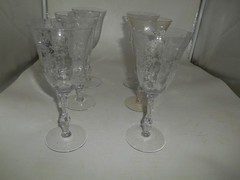Pair of Cambridge Rose Point etched Elegant Glass 10 oz. Water Goblets #3121