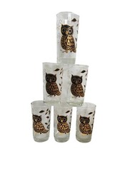 Vintage Bartlett Glass Pokee OWL 22K Gold and Black Highball Bar Glasses X 6