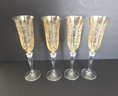Set of 4 ROGASKA Fluted Champagne Venetian Amber