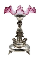 Antique Ruby & Opaque Glass Centrepiece with Sea Horse Silver-Plated Stand