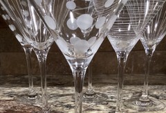6 MIKASA CHEERS FRANCE MARTINI/COSMOS ETCHED SWIRLS, DOTS, HORIZ 7 1/2”T