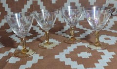 Vintage Set of 4 MCM Morgantown Glass Cocktail Glasses with Amber Stem