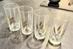 Set of 4 Vintage Gold Wheat Homer Laughlin Highball Glasses Gold Rim MC