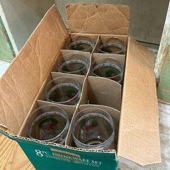 Vintage Victorian Christmas Wreath Glasses Set of 7 Tumblers 16oz Indiana Glass