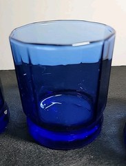 4 Anchor Hocking Rock, Lowball Cobalt Blue Essex 10 Panel Glasses
