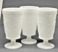 3 Milk Glass Grape Design Water /Ice Tea Footed Tumbler 12oz 5.75″ Vintage