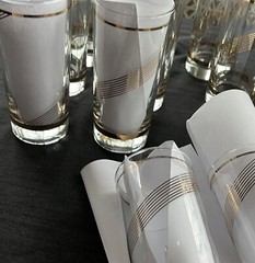 Set 4 Vtg Glasses Culver Tall Highball Tumbler Gold Rings Swirl MCM 60s XL 16 Oz