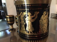 I. Spyropoulos Handmade Greece 24K Gold Black Ceramic 7 pc Greek Set