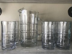 1 Pitcher And 6 Clear Anchor Hocking Tartan (MANCHESTER) 16 Oz Iced Tea Glasses