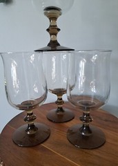 Libbey Tulip Shape Smoke Pedestal Water, Iced Tea, Wine Glasses Footed Set of 4