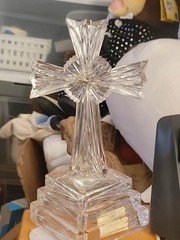 Lenox 8″ Lead Crystal Glass Table Cross w/Ruby Red Stone Silver Star Germany