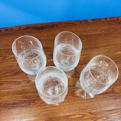 Pier 1 Clear Crackle Glass Slanted Rim Wine Water Stem Glasses – Set of 4 Slant