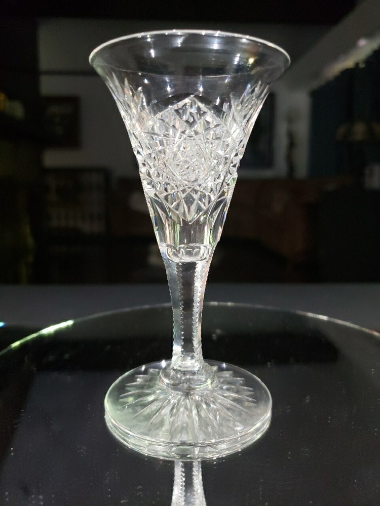 (1) Sherry Glass 4-1/2″ American Brilliant Period cut glass crystal hobstars