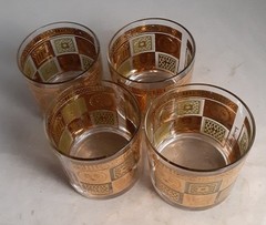 4-Georges Briard Signed 22K Golden Celeste Low Ball Rocks Glasses EXCELLENT