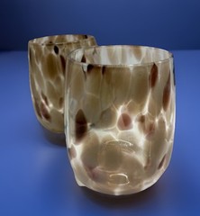 2 Stunning Hand Blown Art Glass Wine Tumbler Studio Glass Amber Pink Mauve Euc