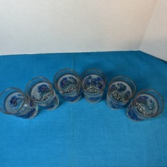 Vtg Cerve DeValbor Italian frosted glass tumblers W/blue and gold floral design