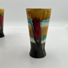 Set Of 5 Vintage Blue Green Red Drip Glaze Tumblers 5.5″ Retro MCM Boho Kitchen