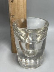 Vintage Clear Glass Shot Glass 2oz Heavy Bottom White Stripe Barware 3 inch Tall