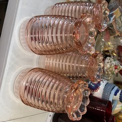4 Vintage Set ANCHOR HOCKING GLASS CO. MANHATTAN PINK FOOTED BEVERAGE TUMBLERS