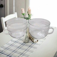 Vintage Hand Blown Glass Cups Punch Bowl Set of 2 Replacements Etched Circles
