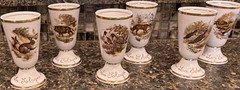 Porcelaine d’Art France Porcelain Goblets Lot of 6 Hunting Scene Gold Trim NOS