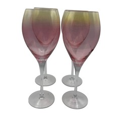 Set Of 4 Circleware Romanian Ombre Wine Glasses Pink Yellow Vintage Stemware