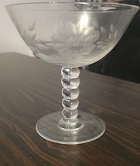 VINTAGE~WJ Hughes Cornflower Pattern Etched 5 Ball Stem Glass Set of 6