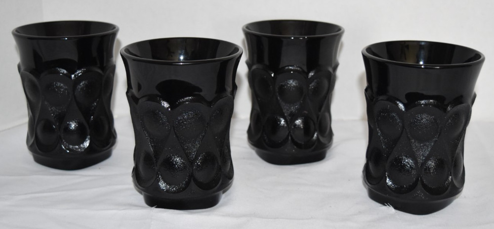 Noritake Spotlight Ebony Black Glass Tumblers 3.5” Thumbprint Glasses Lot of 4