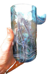 *Hand Blown Blue Pulled Feather Drinking Glasses~ 6.5″~Set 0f 4