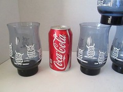 Set 8 LIBBEY Clay Slate Blue HOOT OWL & MOON Retro Vintage M DIA Tulip Glasses