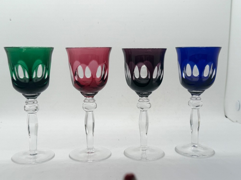 4 Barthmann Bleikristall aperatif glasses,red/blue/green/ purple
