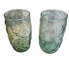 Anchor Hocking Oak Leaf & Acorn Tumblers Spanish Green Set Of 5 Textured Glasses