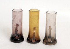 Etched Cordial Glasses Set 3 Hand Blown Amber Green Amethyst Applied Handles