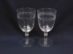 5 Vtg Fostoria Holly Clear Glasses Water Goblet Tall Sherbet Liquor Cocktail