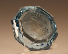 Vintage Deco Light Blue Czech Glass Lady Intaglio Lid Powder Jar c.1930