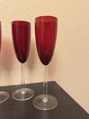 Vintage Ruby Red Champagne Flutes Set of 4